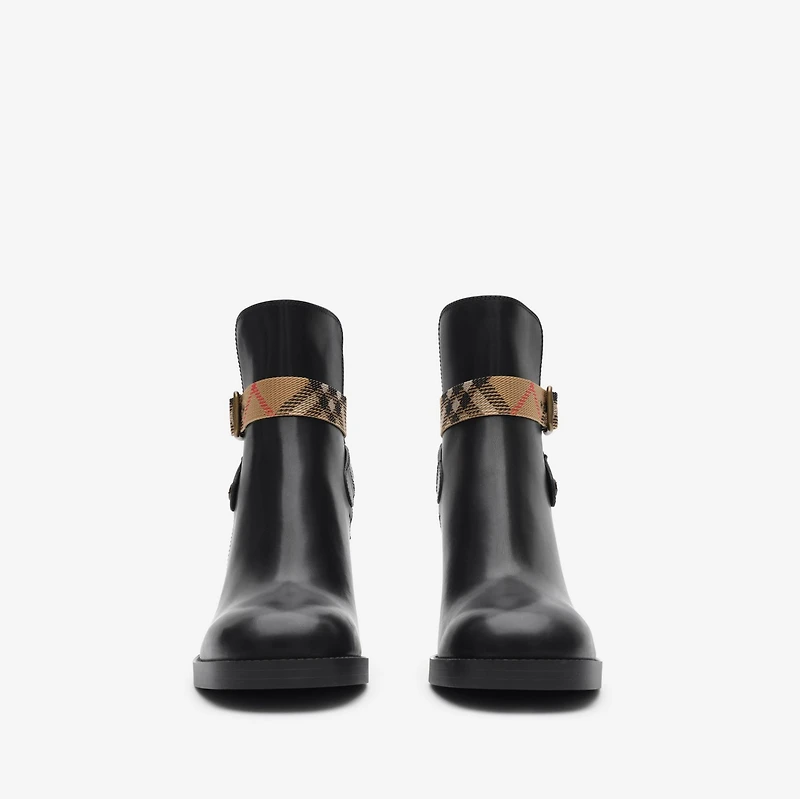 Leather Huntley Heel Boots in Black - Women | Burberry® Official