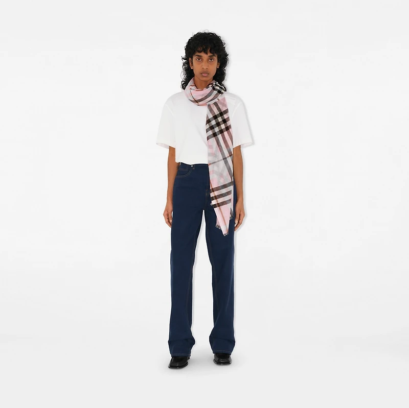 Check Wool Silk Scarf in Pale candy pink | Burberry® Official