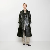 Long Embossed Leather Trench Coat in Moat green - Women | Burberry® Official