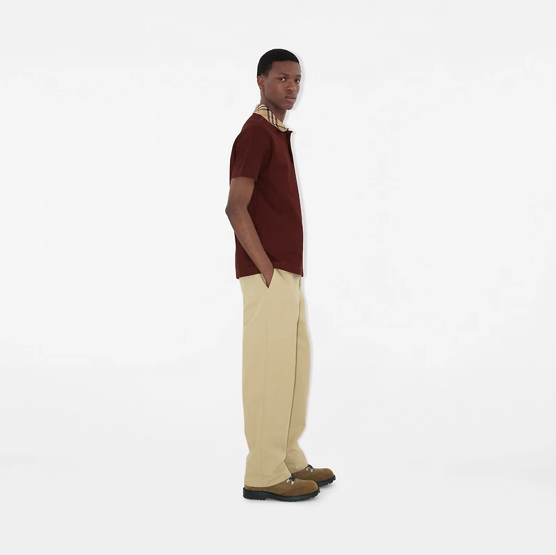 Check Collar Cotton Polo Shirt in Box red - Men | Burberry® Official