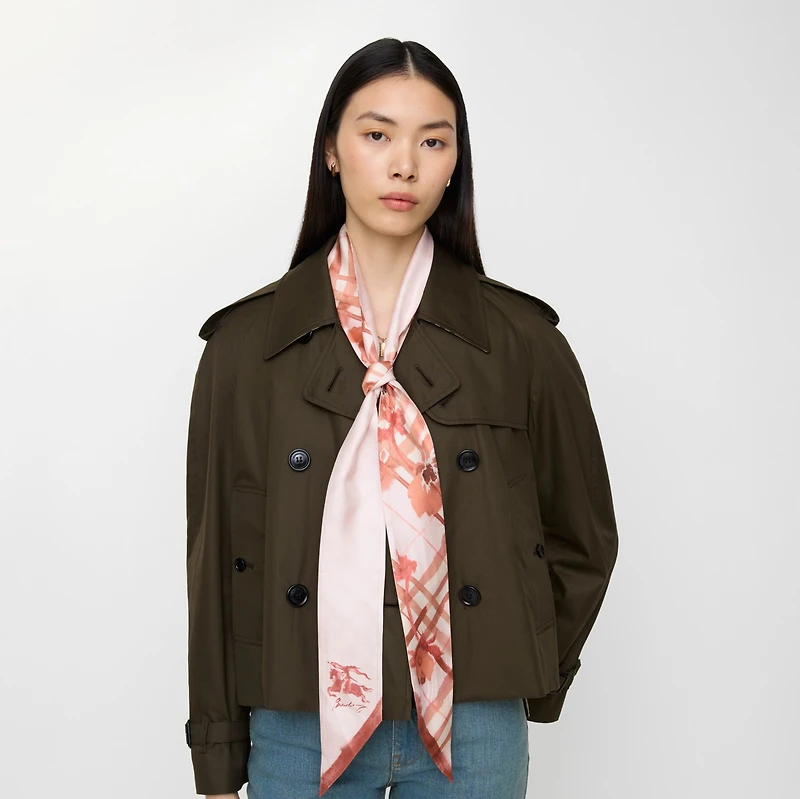 Skinny Watercolour Check Silk Scarf in Quartz pink | Burberry® Official