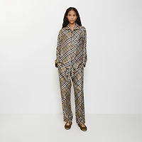 Check Silk Pyjama Trousers in Linden beige - Women | Burberry® Official