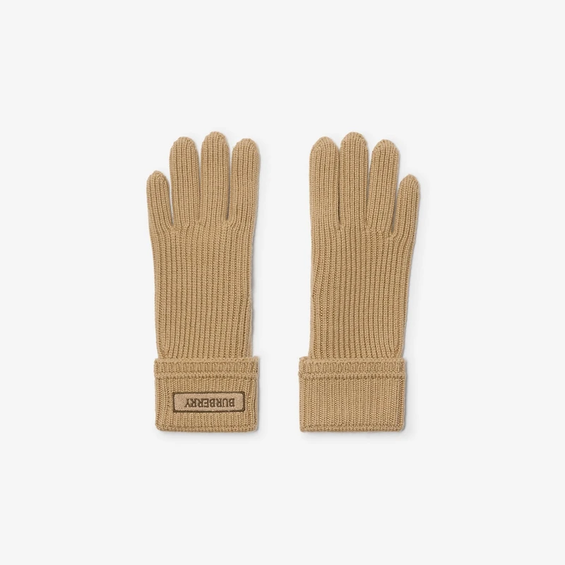 Logo Patch Wool Blend Gloves in Sand - Men | Burberry® Official
