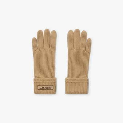 Logo Patch Wool Blend Gloves in Sand - Men | Burberry® Official