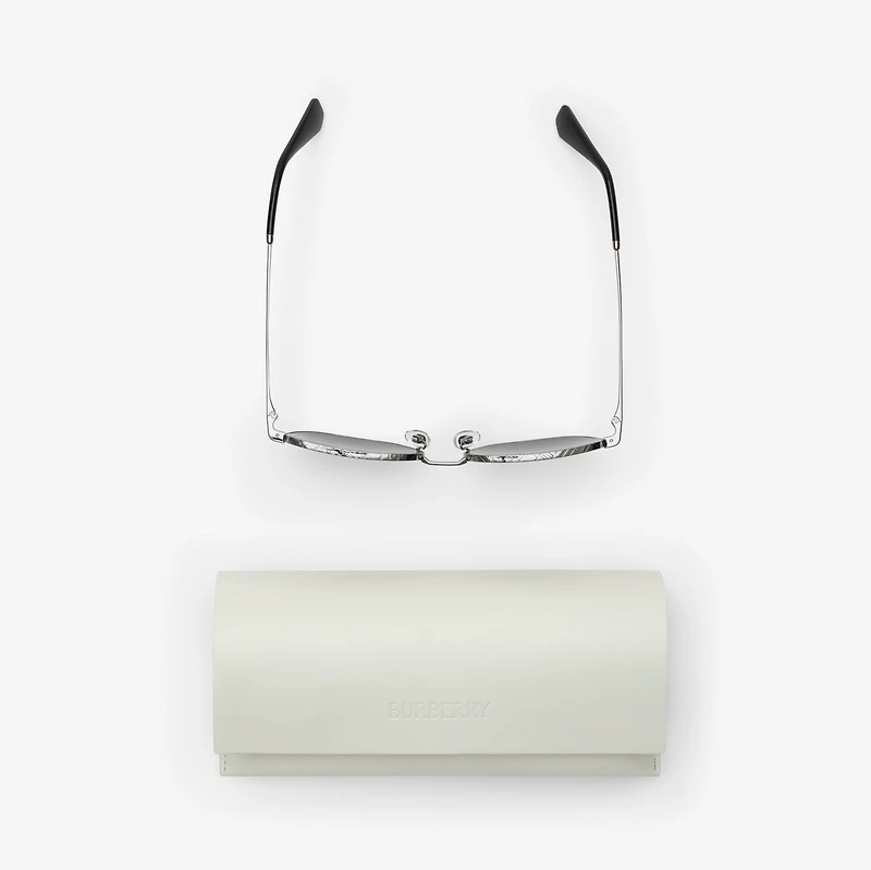 Metal Check Square Sunglasses in Gunmetal grey - Men | Burberry® Official