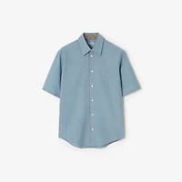 Classic Fit Check Piping Chambray Shirt in Blue melange - Men | Burberry® Official