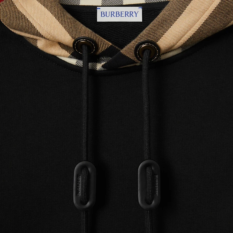 Check Hood Cotton Hoodie in Black - Men | Burberry® Official