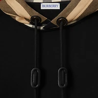 Check Hood Cotton Hoodie in Black - Men | Burberry® Official