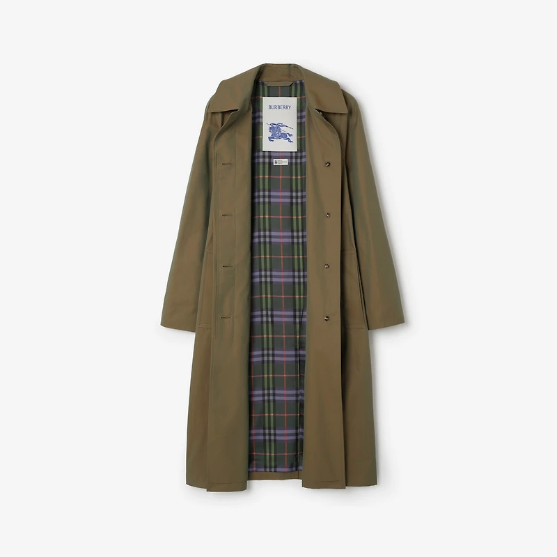 Long Gabardine Car Coat in Bright olive - Women, Cotton Gabardine | Burberry® Official