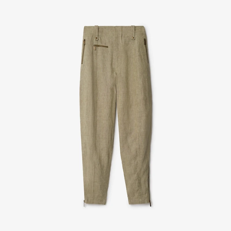 Linen Tailored Trousers in Khaki/milk - Women | Burberry® Official