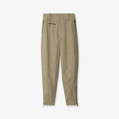 Linen Tailored Trousers in Khaki/milk - Women | Burberry® Official