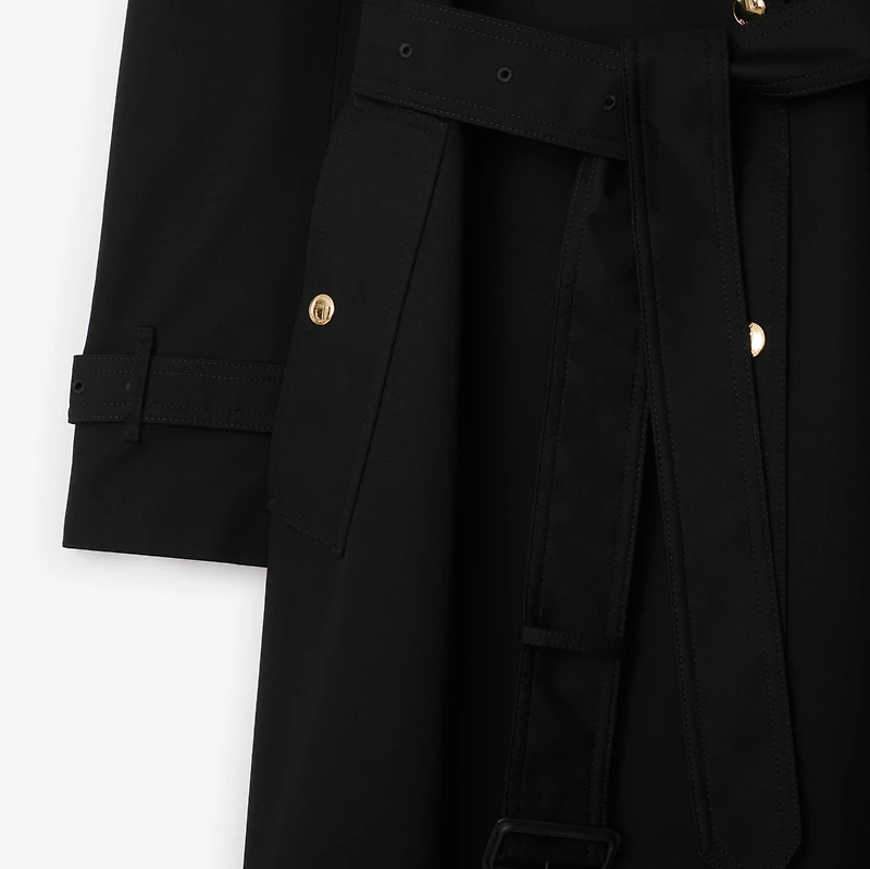 Long Check Collar Gabardine Trench Coat in Black - Women, Cotton Gabardine | Burberry® Official
