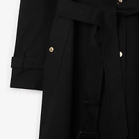 Long Check Collar Gabardine Trench Coat in Black - Women, Cotton Gabardine | Burberry® Official