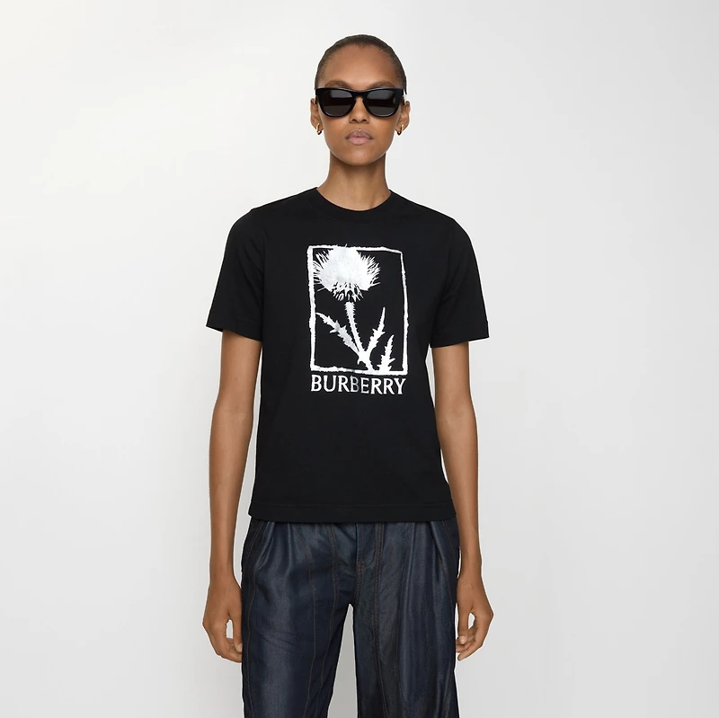 Thistle Cotton T-shirt in Black - Women | Burberry® Official