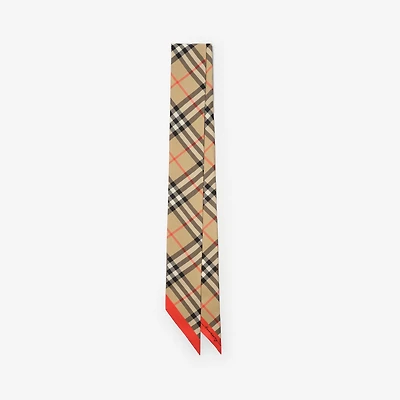 Skinny Contrast Check Silk Scarf in Sand beige/oxblood red | Burberry® Official