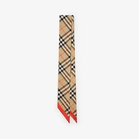 Skinny Contrast Check Silk Scarf in Sand beige/oxblood red | Burberry® Official