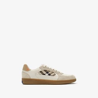 Leather, Suede and Check Terrace Sneakers​ in Dove beige/grey/sand beige - Men | Burberry® Official