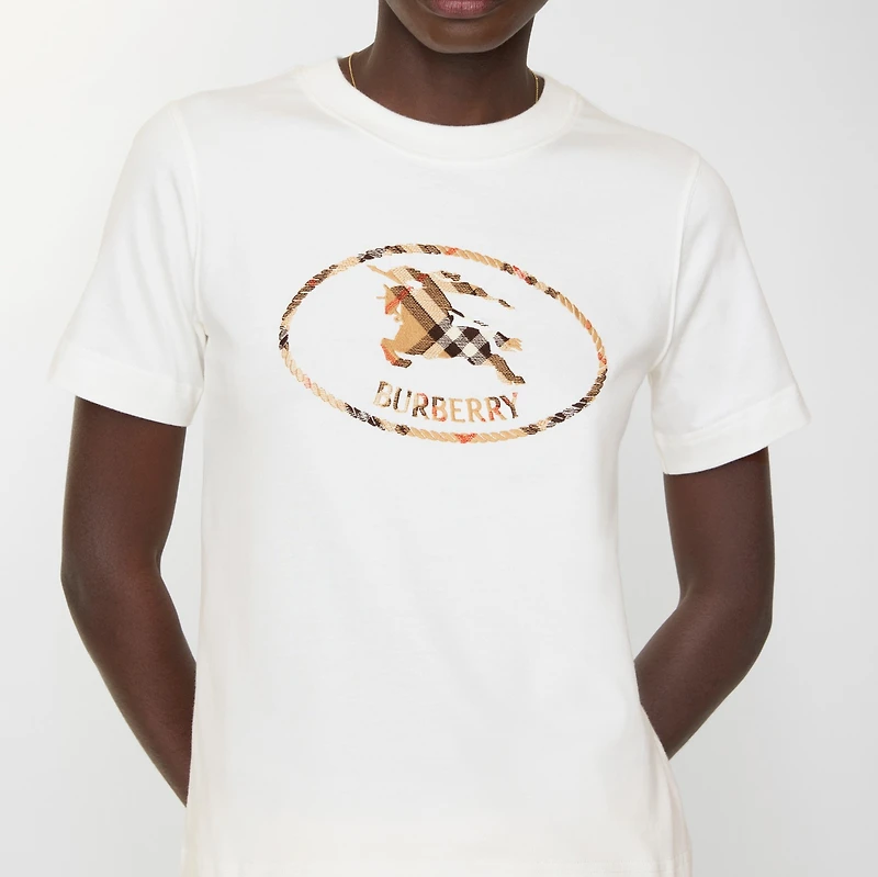 Check Knight Stamp Cotton T-shirt in Chalk white/sand beige - Women | Burberry® Official