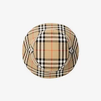 Check Cotton Bucket Hat in Sand beige