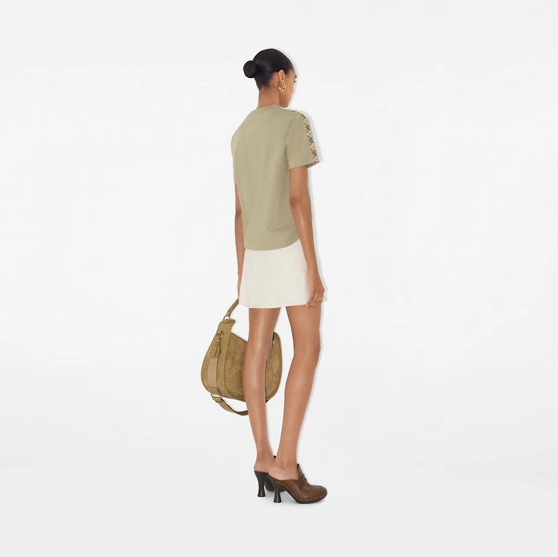 Check Trim Cotton T-shirt in Skylark - Women | Burberry® Official