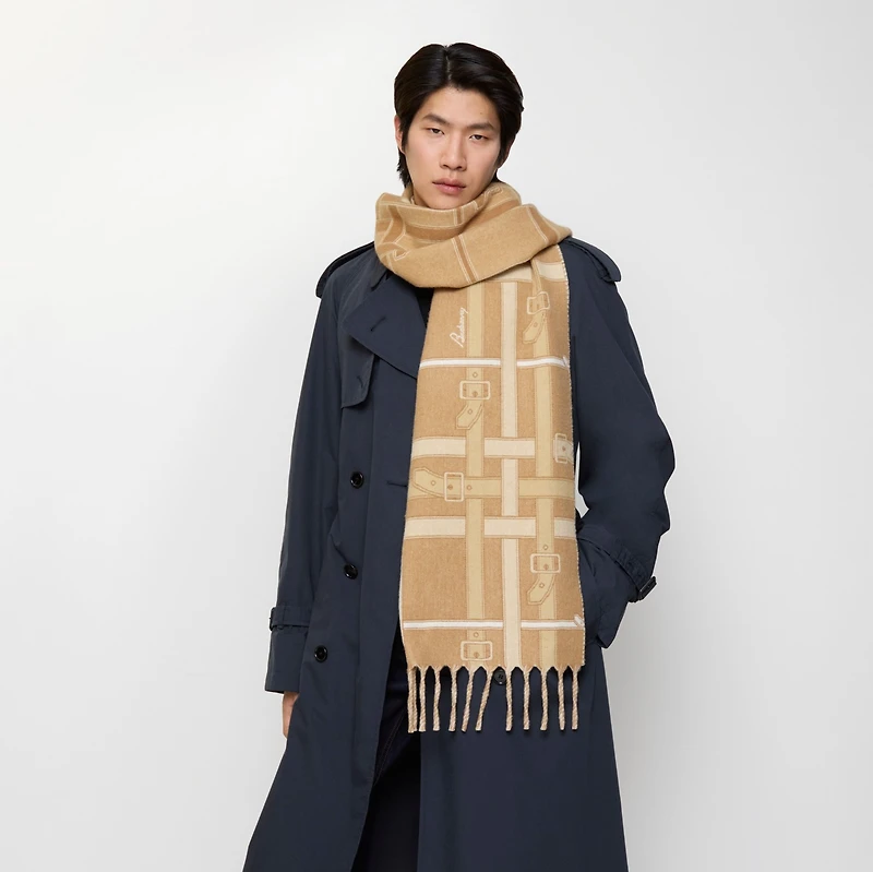 Belt Check Cashmere Scarf in Finch beige | Burberry® Official