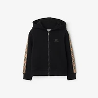 Check Trim Cotton Zip Hoodie in Black | Burberry® Official