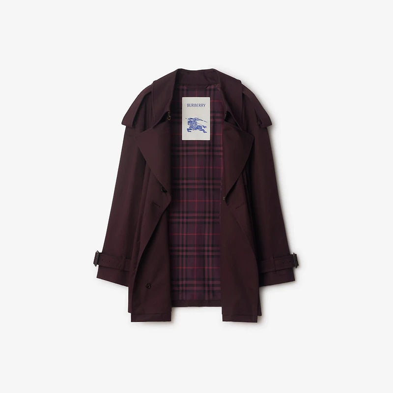 Short Gabardine Fitzrovia Trench Coat in Wine red - Women, Cotton | Burberry® Official