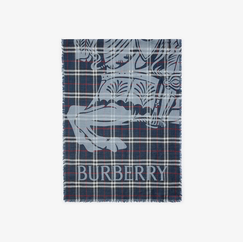 Wide EKD Check Wool Silk Scarf in Ink blue | Burberry® Official