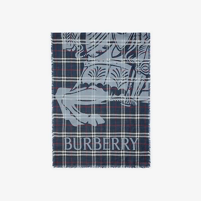 Wide EKD Check Wool Silk Scarf in Ink blue | Burberry® Official
