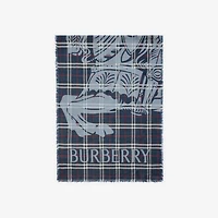Wide EKD Check Wool Silk Scarf in Ink blue | Burberry® Official