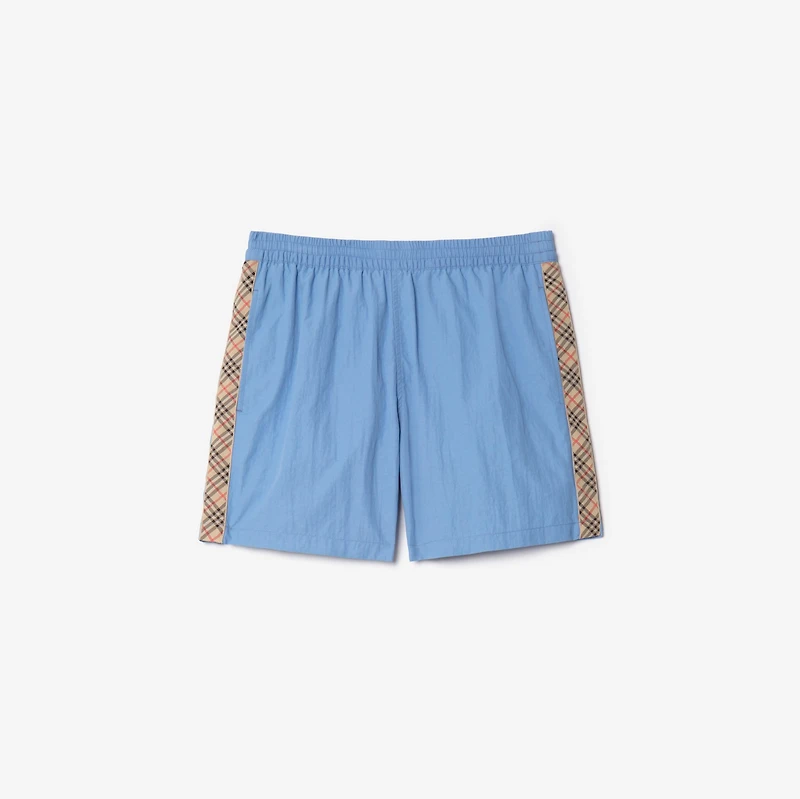 Check Trim Swim Shorts in Cornflower blue - Men, Nylon | Burberry® Official