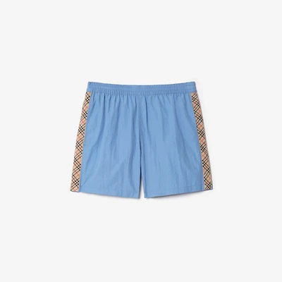 Check Trim Swim Shorts in Cornflower blue - Men, Nylon | Burberry® Official