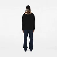 Check Hood Cotton Zip Hoodie in Black/archive beige - Men | Burberry® Official