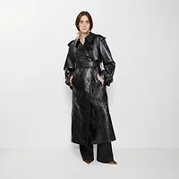 Long Embossed Leather Trench Coat in Silhouette black - Women | Burberry® Official
