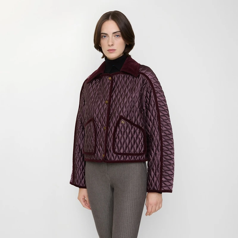 Cropped Quilted Nylon Floriston Jacket in Mahogany brown - Women | Burberry® Official