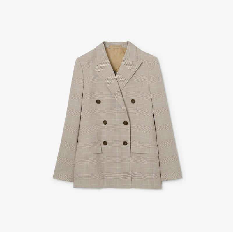 Check Wool Tailored Jacket in Cloudy white/mountain green - Women | Burberry® Official