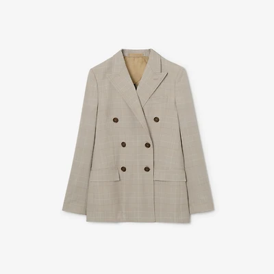 Check Wool Tailored Jacket in Cloudy white/mountain green - Women | Burberry® Official