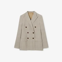 Check Wool Tailored Jacket in Cloudy white/mountain green - Women | Burberry® Official