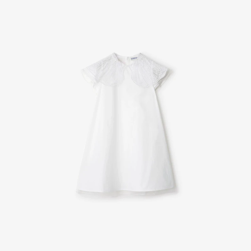 Tulle Collar Cotton Dress in White | Burberry® Official