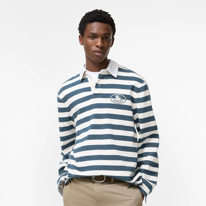 Knight Stamp Cotton Rugby Shirt in Nickel blue/cotton white - Men | Burberry® Official