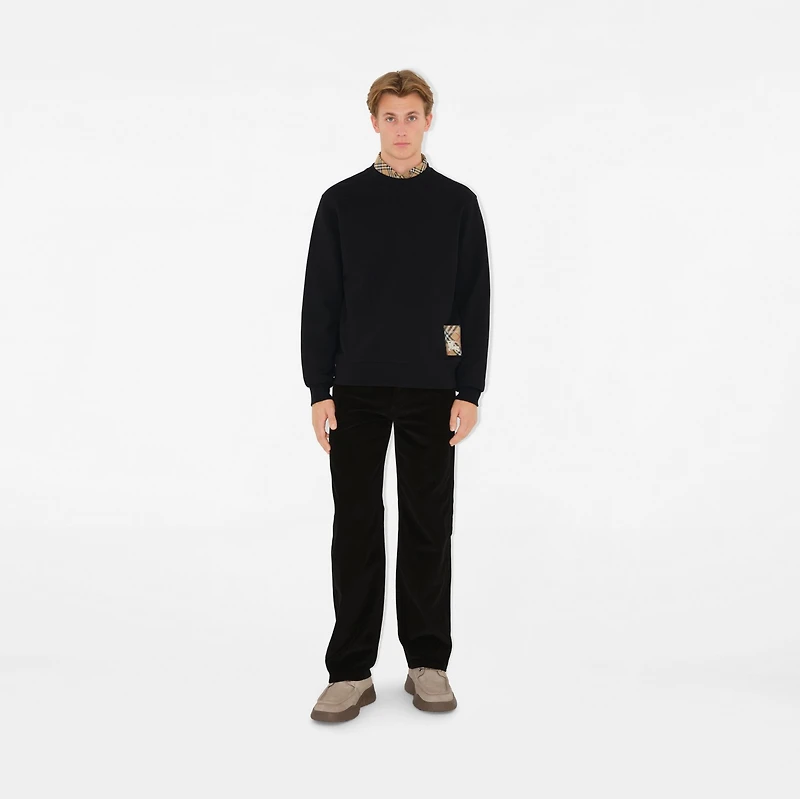 Check Label Cotton Sweatshirt in Black - Men | Burberry® Official