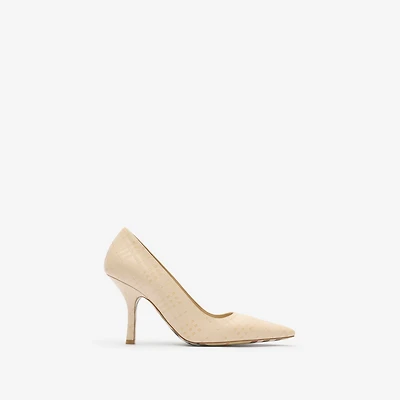 Check Leather Dame High Pumps in Putty beige - Women | Burberry® Official