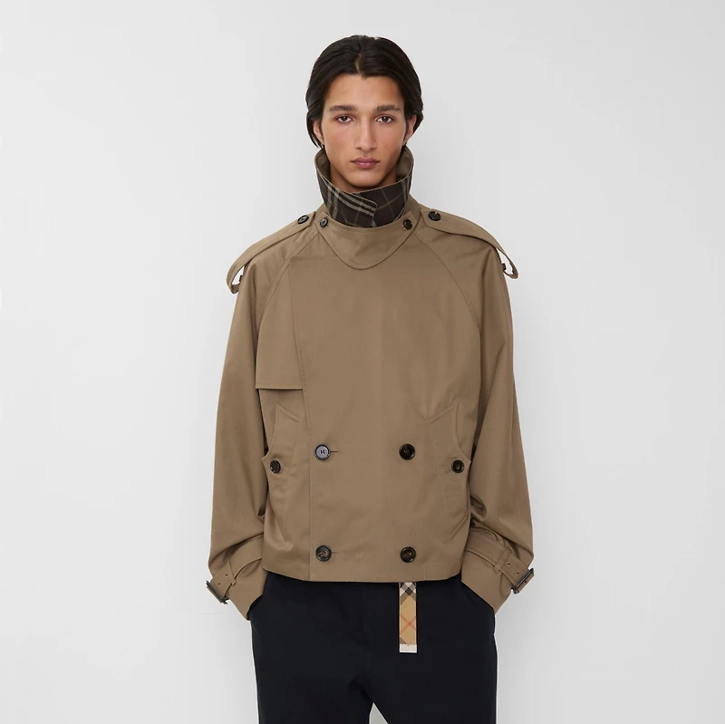 Cropped Gabardine Trench Jacket in Clay brown - Men | Burberry® Official