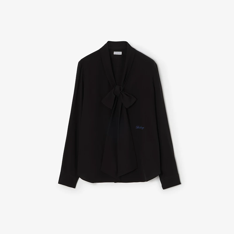 Silk Crepe De Chine Scarf Blouse in Black - Women | Burberry® Official