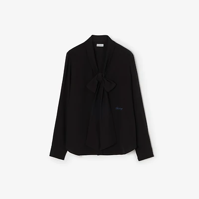 Silk Crepe De Chine Scarf Blouse in Black - Women | Burberry® Official