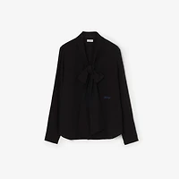 Silk Crepe De Chine Scarf Blouse in Black - Women | Burberry® Official