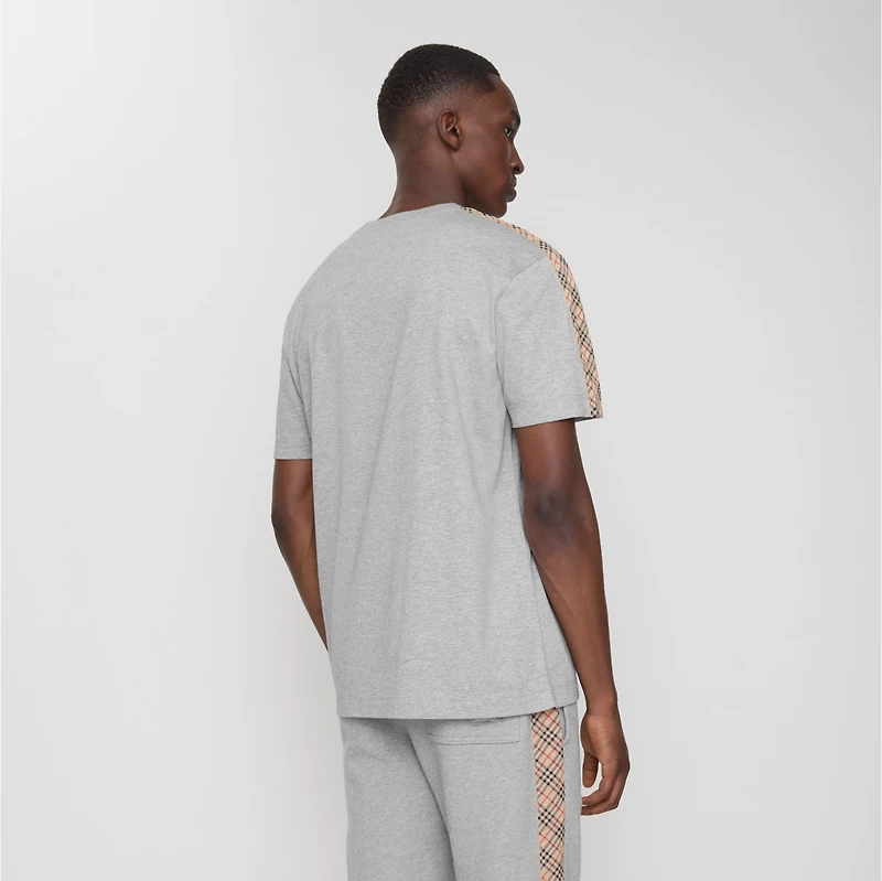 Check Trim Cotton T-shirt in Pale grey melange - Men | Burberry® Official
