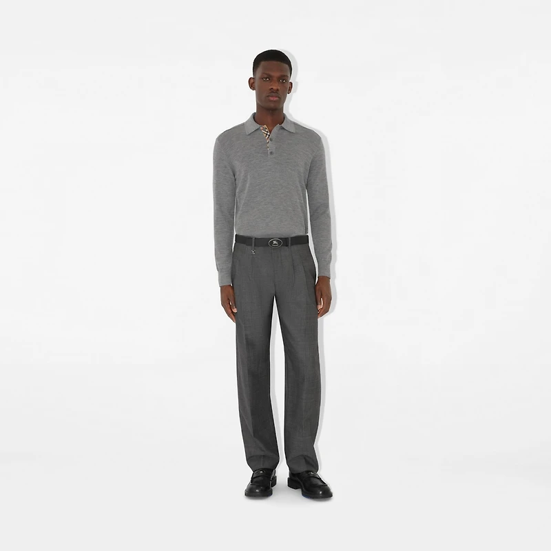 Long-sleeve Wool Polo Shirt in Grey - Men | Burberry® Official