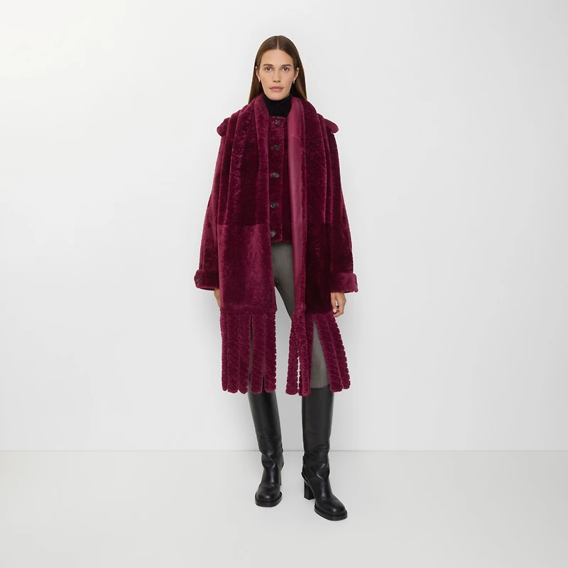 Detachable Scarf Shearling Jacket in Ruby red - Women, Suede | Burberry® Official