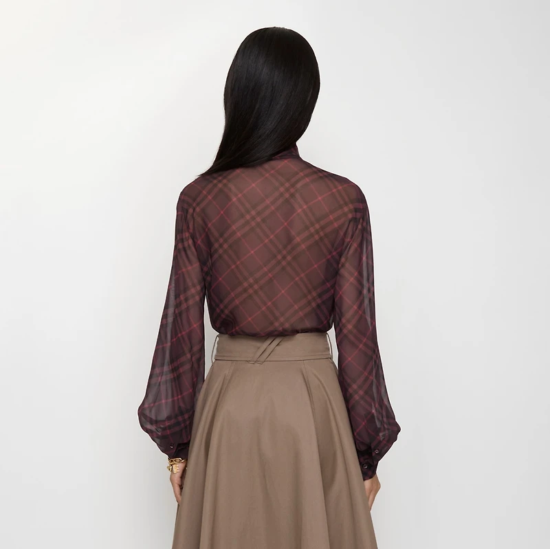 Check Silk Scarf Blouse in Wine red - Women | Burberry® Official
